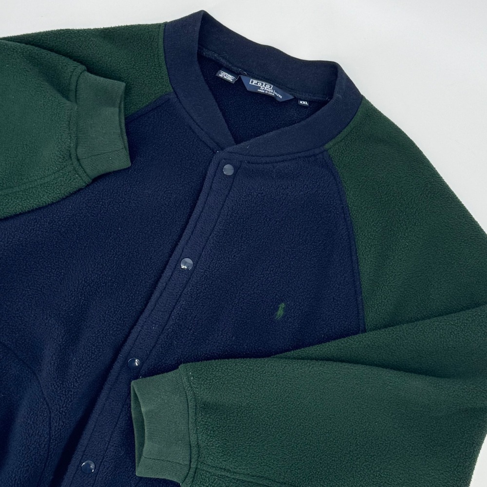 Polo Ralph Lauren Vintage 90s Fleece Bomber Jacket XXL Navy Green Made‎ in USA